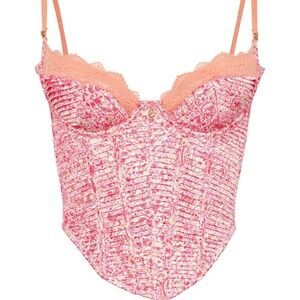 Bydee Australia Floral Corset Top Pink Orange Lace Trim Underwire Bustier Medium